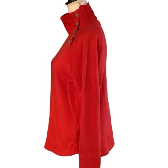 J Crew Fleece Sweater Red Long Sleeve Mock Neck Side Buttons Womens Small - Picture 2 of 10